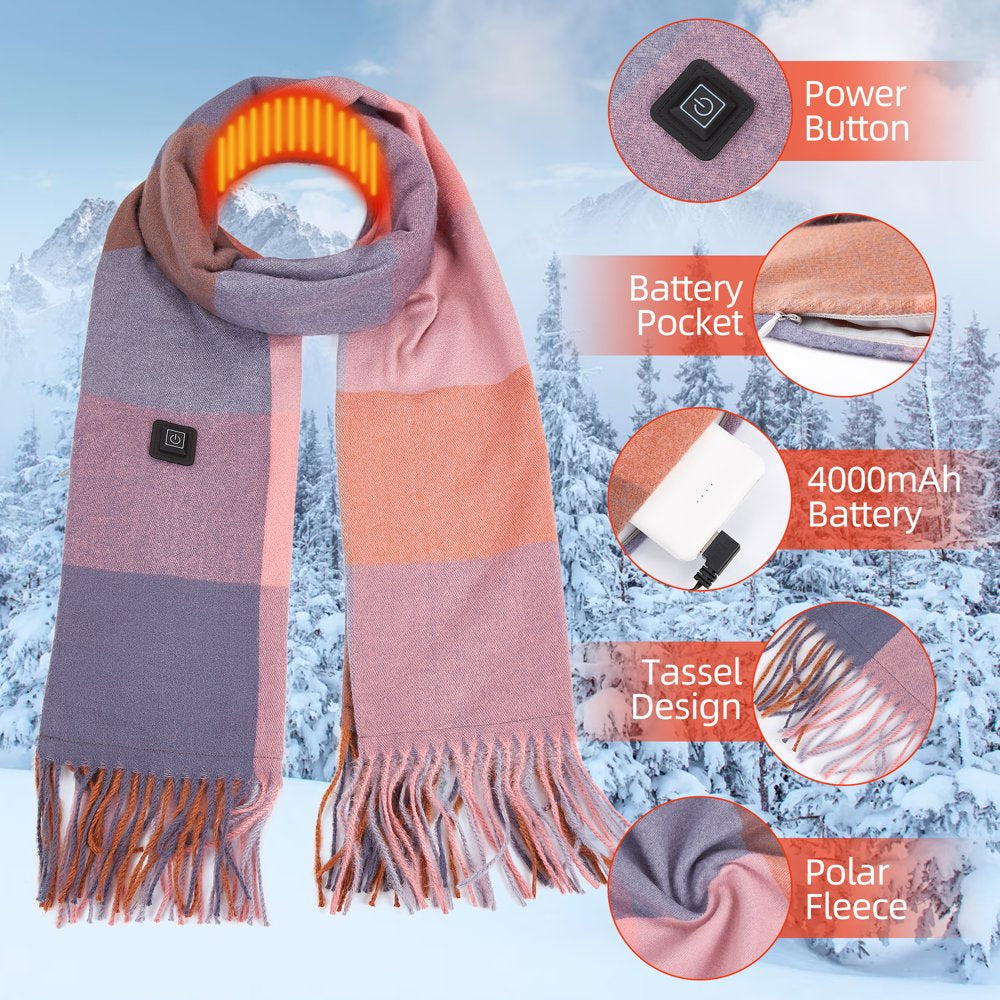 Heated Scarf for Women Men, USB Heating Scarf Long Shawl Warm Winter Electric Heated Neck Warmer Neck Heating Pad Scarves Cape,Pink Plaid