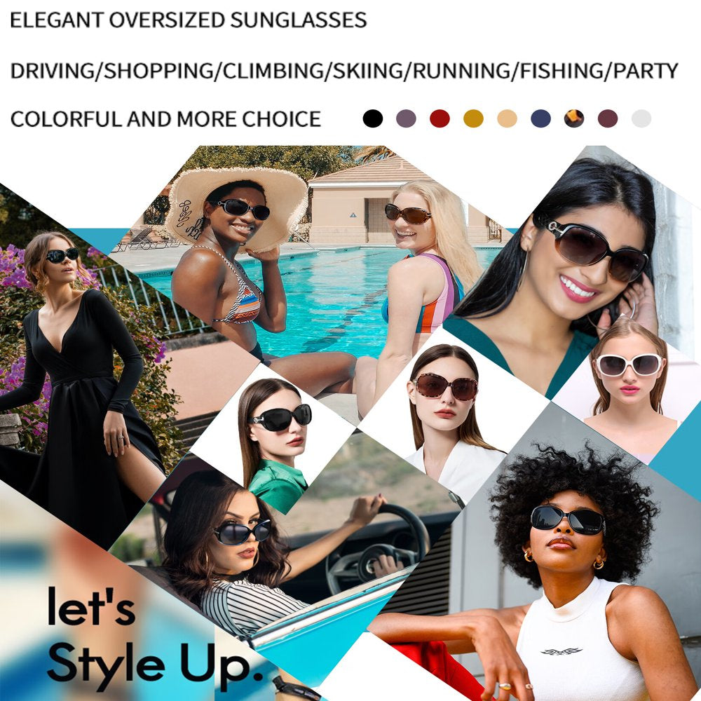 Polarized Sunglasses for Women Trendy Oversized Big Sparkling Composite Shiny Frame (Red)
