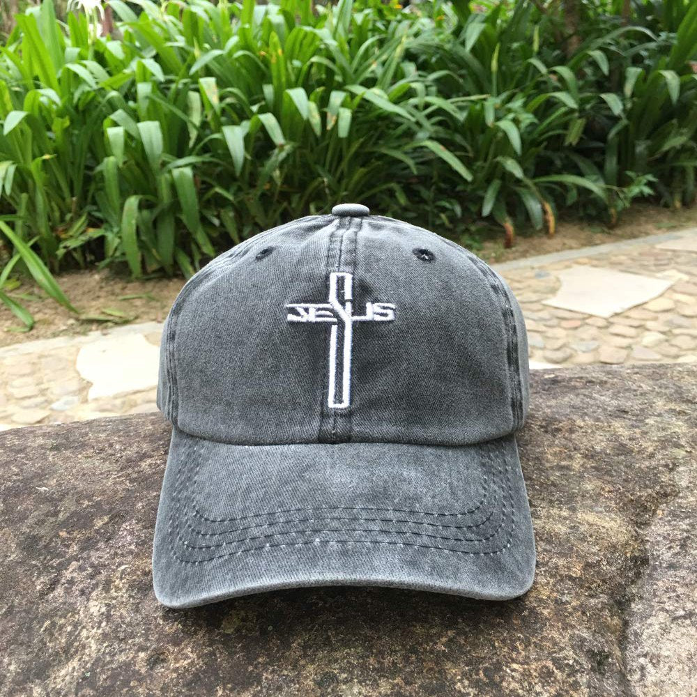 Embroidered Christian Jesus Cross Hat for Men Women, Vintage Washed Dad Hats Adjustable Baseball Cap