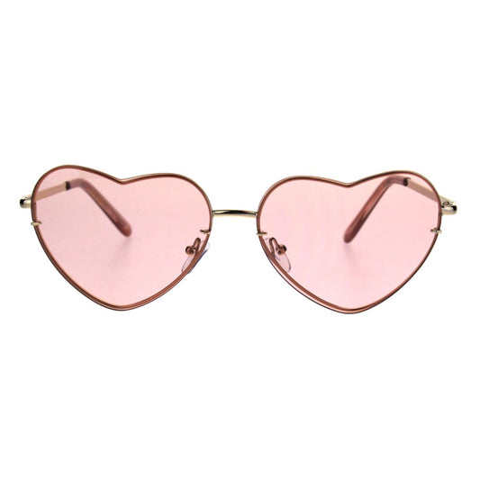 Womens Luxury Rimless Flat Panel Valentine Heart Sunglasses Pink