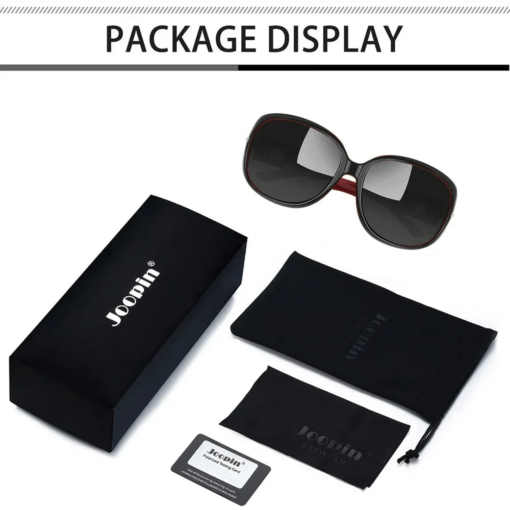 Polarized Sunglasses for Women Trendy Oversized Big Sparkling Composite Shiny Frame (Red)